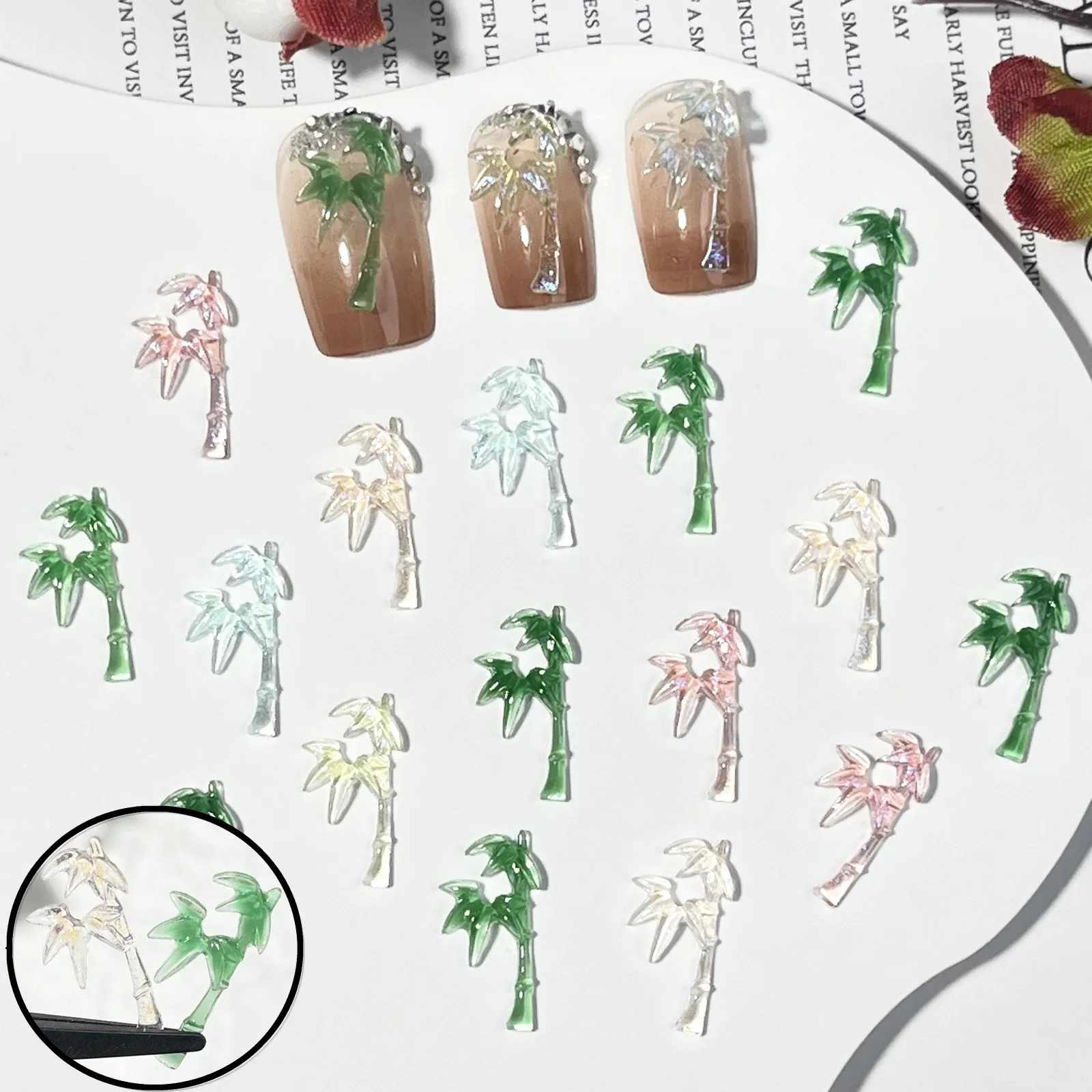 50pcs miniso Ancient style bamboo cartoon nail charms for diy nail making cute mini resin flatback nail art decoreation