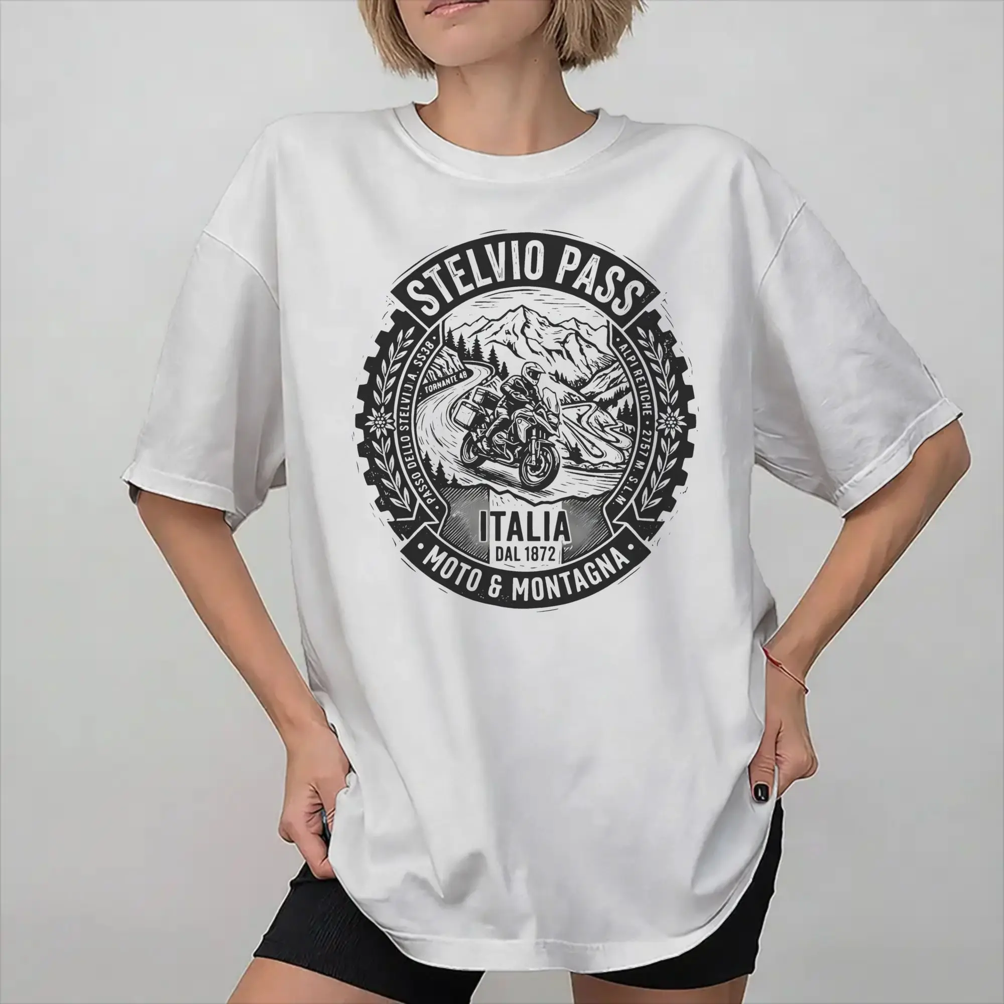 Stelvio Pass Italia Moto Motorcycle Adventure  New Arrival T Shirt for Men Women  Pure Cotton  Tee Shirt Clothing