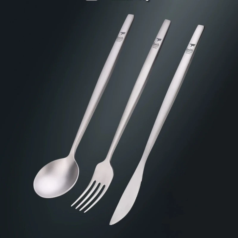 Keith 3-piece Set Pure Titanium Knife Fork Spoon Thickened Bacteriostatic Dinnerware Outdoor Camping Travel Picnic Tableware