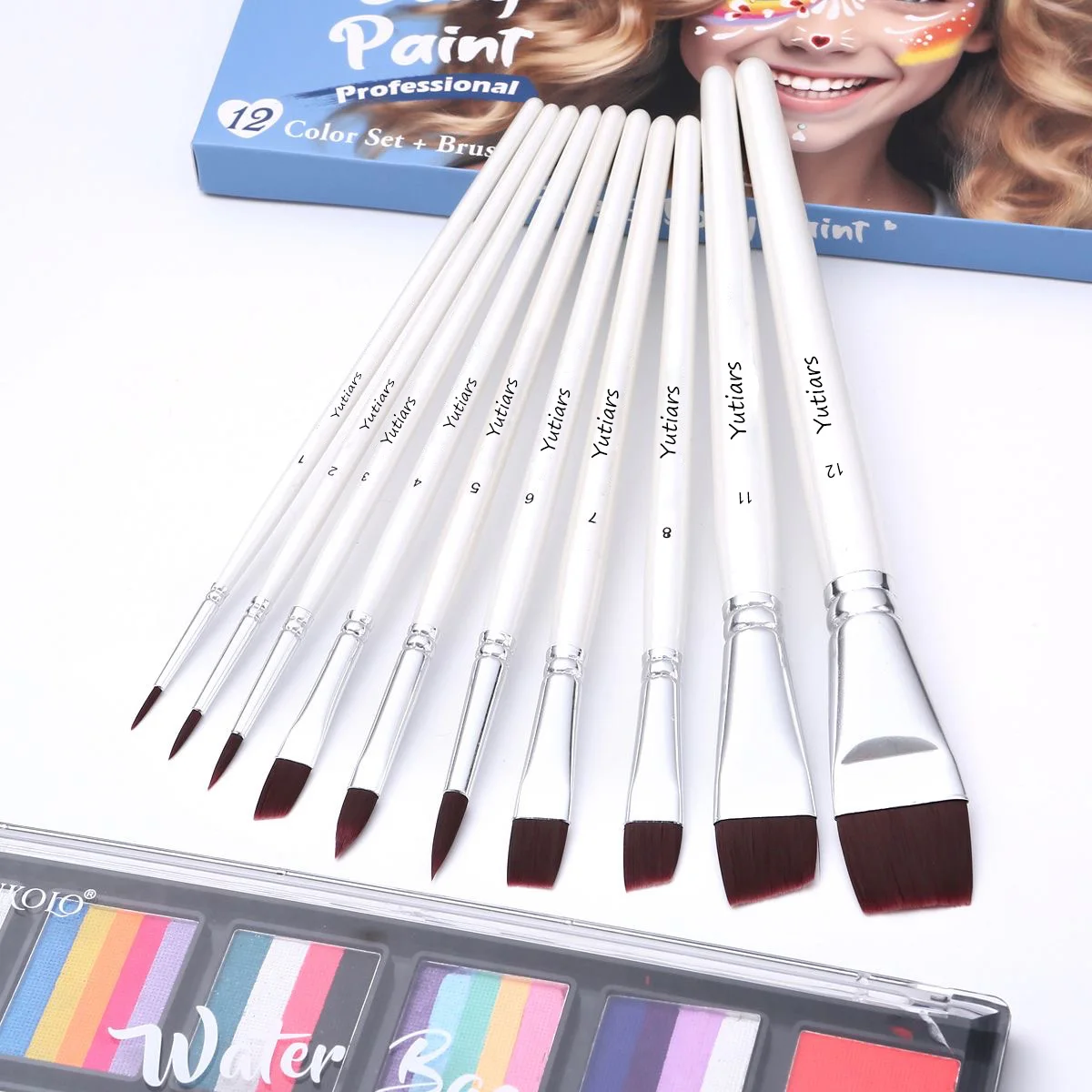 10Pcs Face Painting Brush Sets - Nylon Bristles for Watercolor, Gradient and Embowel, Quality Nylon Bristles for Acrylic, Oil