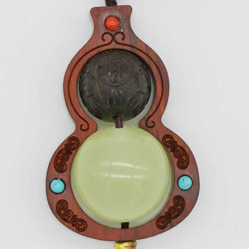 Padauk Luminous Gourd Keychain Fortune Rotatable Sweater Chain Wooden Worry Bead Auto Hanging Ornament Charm Collectible Gift