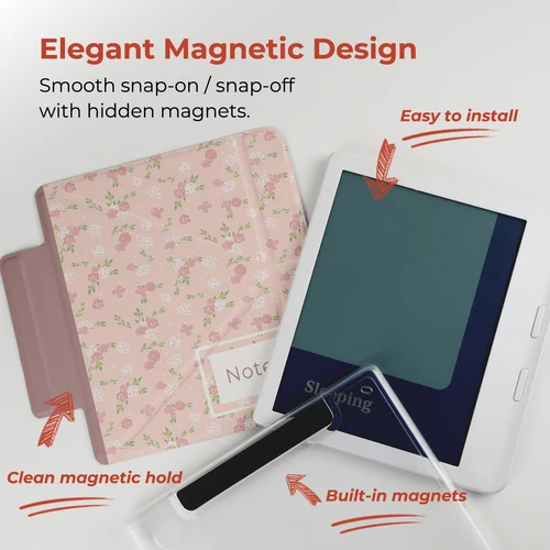 Imagen 2 del producto Funda Twosheep para Kobo Libra Color Kobo Libra2 de 7 pulgadas, cubierta magnética desmontable, parte trasera transparente, función de activación/desactivación automática, diseño floral.