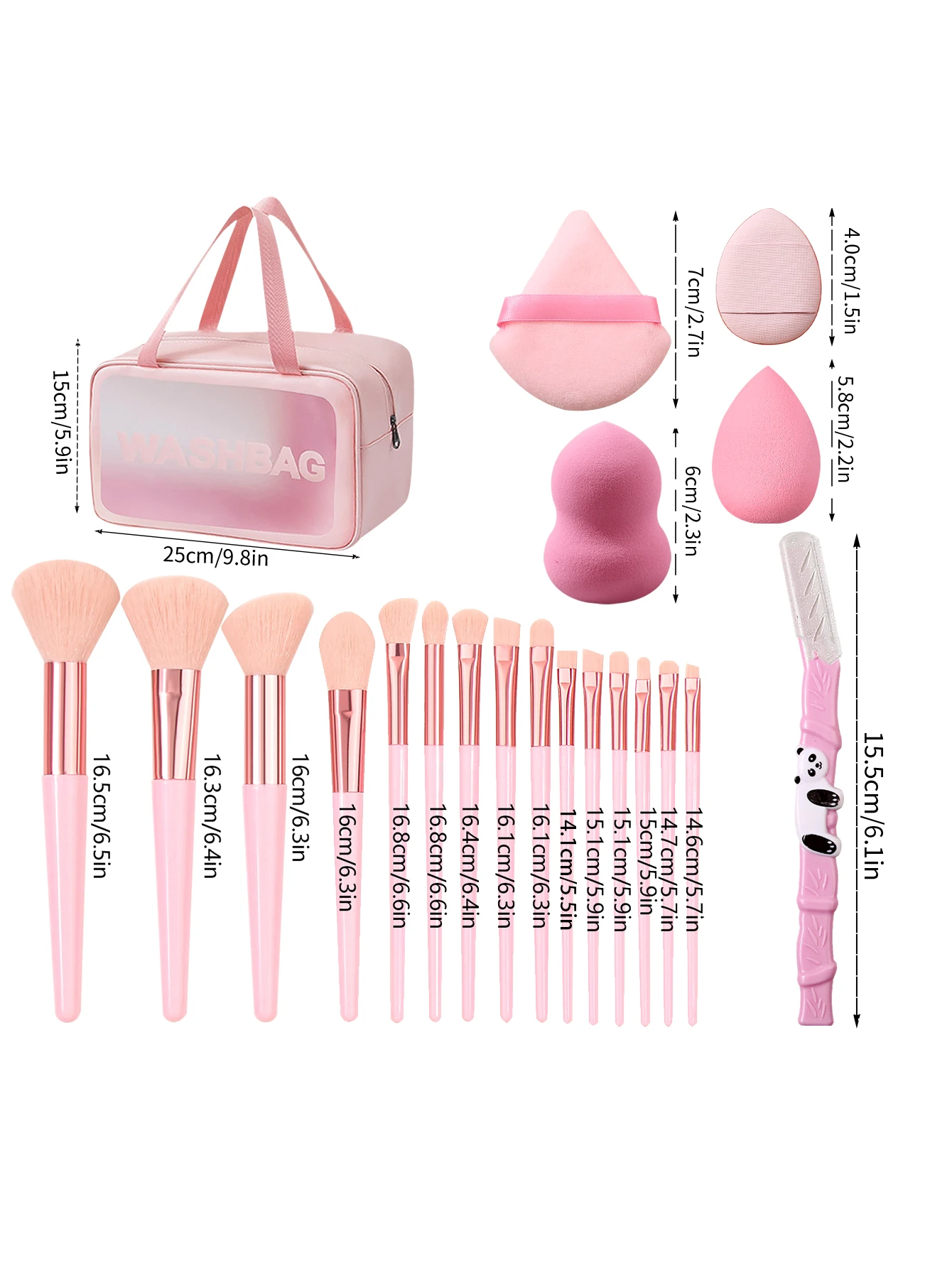 Professionelles Make-up-Pinsel-Set, 15, häufig verwendete Make-up-Pinsel, Make-up-Schwamm-Puff, Augenbrauen-Trimmer, wasserdichte Make-up-Tasche