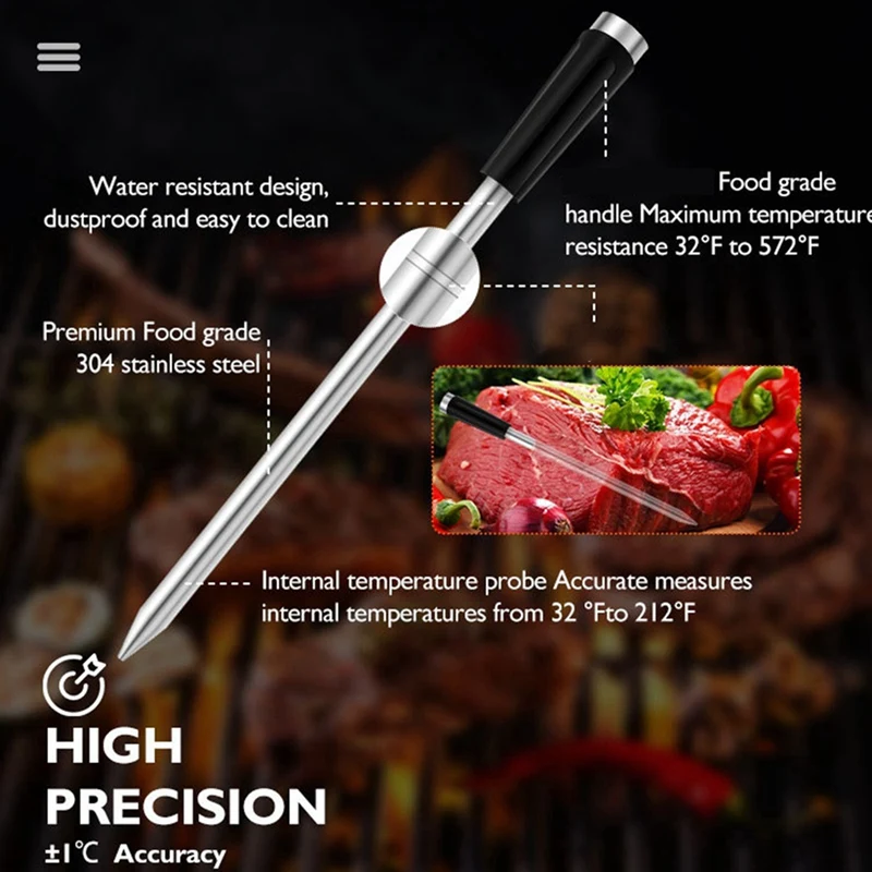 Household Kitchen Wireless Barbecue Meat Thermometers With Timing Function Waterproof Barbeque Thermometers