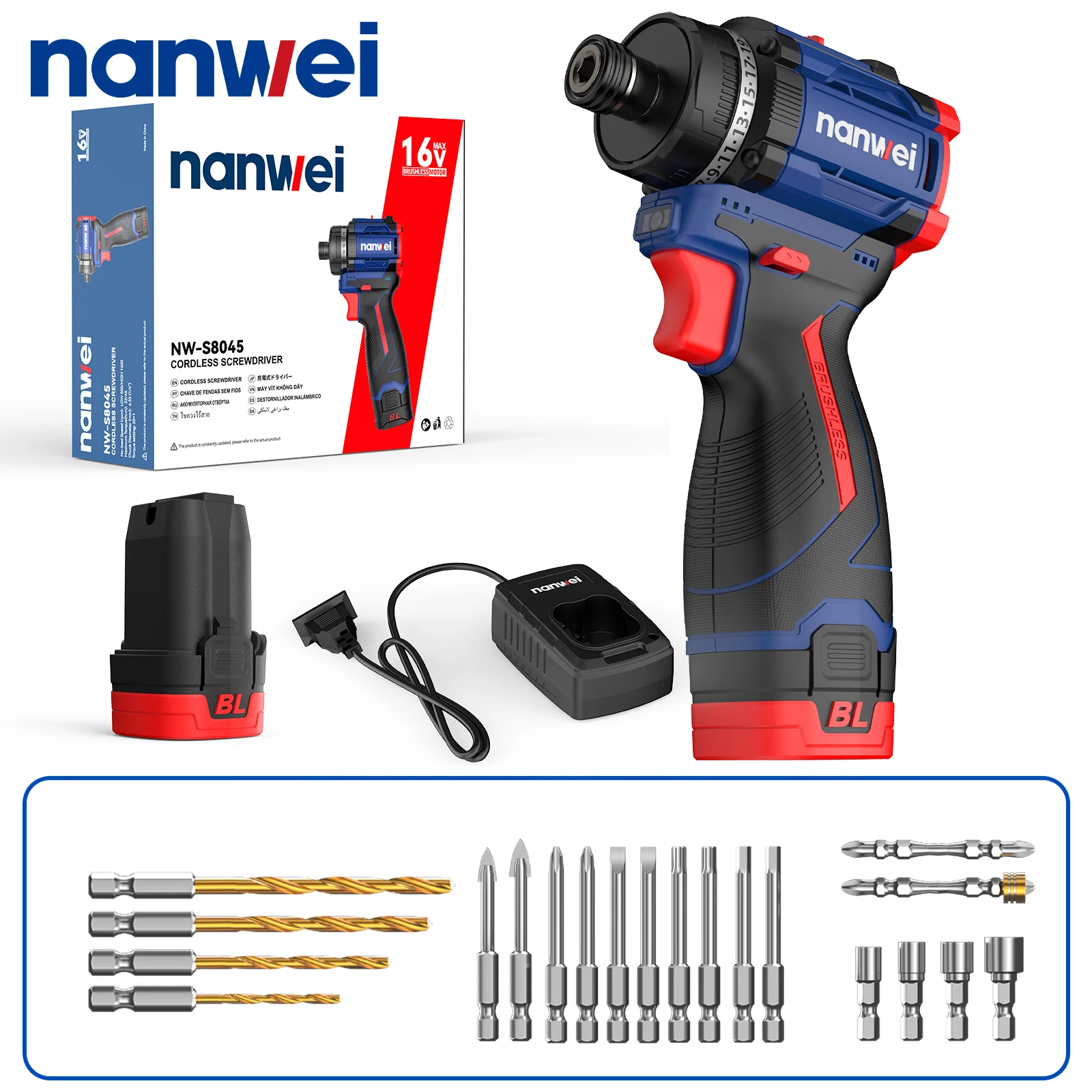 16V Power Tools Brushless Li-ion 45NM Driver Household 16v Electric Screwdriver Drill Cordless Screwdriver