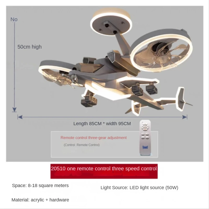 Simple Shaking Head Ceiling Fan Light Remote Control Three-speed Three-color Light Eye Protection Bedroom Fan Light