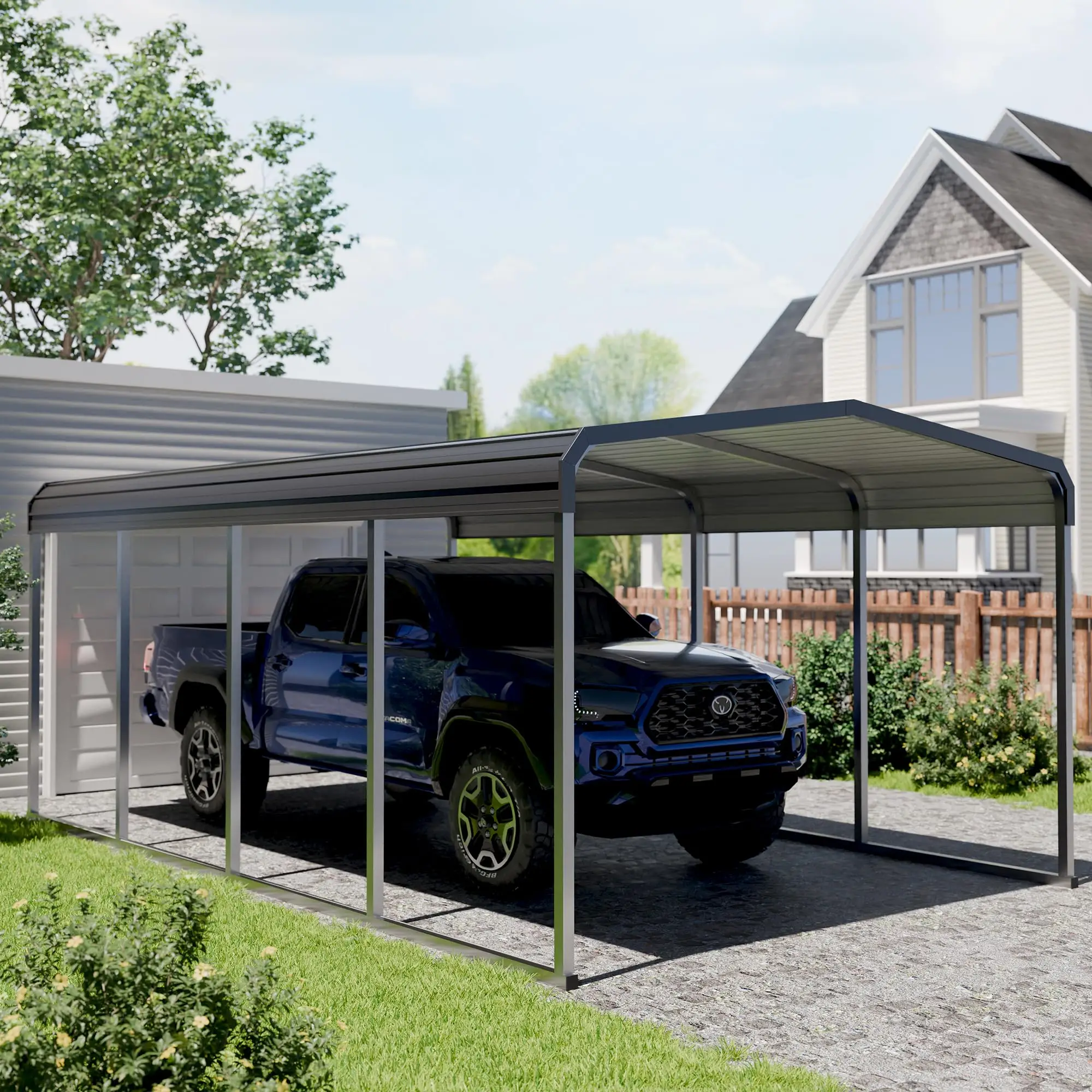 12x20 FT Heavy Duty Metal Carport Kits with Galvanized Steel Roof and Frame, Outdoor Carport Canopy Enhanced Base