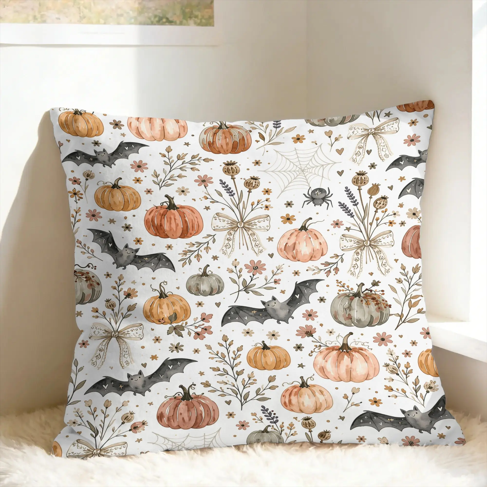 Watercolor Pumpkin Patch Halloween Pillowcases  Morden Pillow Case For Office Car Home Decor Custom Pillow Cover