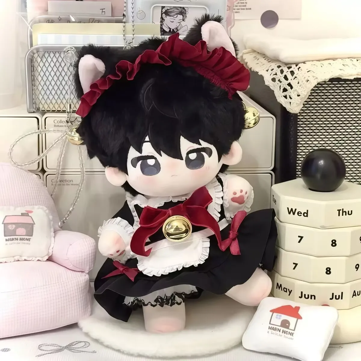 Ropa para muñecas de 20cm, campana, conjunto de disfraz de sirvienta de gato negro, atributo cos, ropa para muñecas de algodón, conjunto de cuatro piezas, muñeca, vestido para muñecas