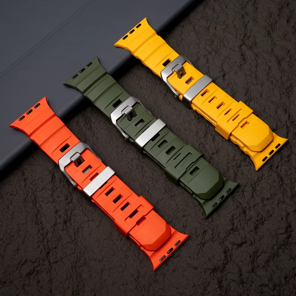 Силиконовый спортивный ремешок для Apple Watch Ultra 2 49 мм серии 10 46 мм 9 8 7 45 мм Фторкаучуковый ремешок для браслета IWatch 6 5 4 Se 44 мм