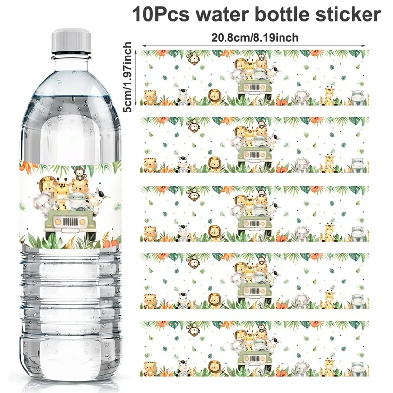 10 Stück Dschungeltier-Aufkleber Cartoon-Tier-Flaschenetiketten für Dschungel-Safari-Geburtstagsfeier-Dekoration – Detail 3