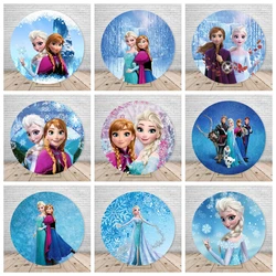 Disney Frozen Elsa Princess Round Backdrop For Girls Kids Birthday Party Queen Custom Photography Backgrounds Covers Elastic