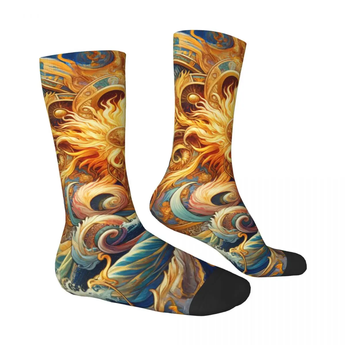 Colorful Waves Golden Sun Sock stampato uomo poliestere