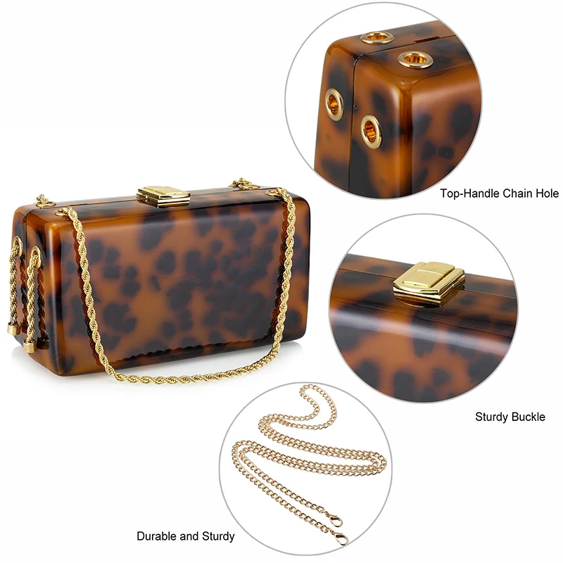 Leopard Marbling Acrylic Clutch Bag Women 2024 New Evening Party Prom Chain Shoulder Bag Luxury Clutches Wedding Bridal Handbag