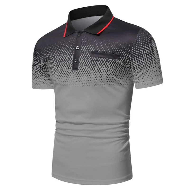 Men Summer Short Sleeve Fashion Gradient Color 3D Digital Print Polo Shirt , Men Casual Breathable Golf Polo Shirt .