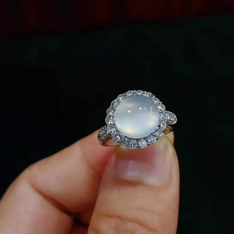 Green Natural Chalcedony Hand Carved Pigeon Egg Ring, Fashionable  Men and Women, Water Drop Agate Ring with Adjustable Opening