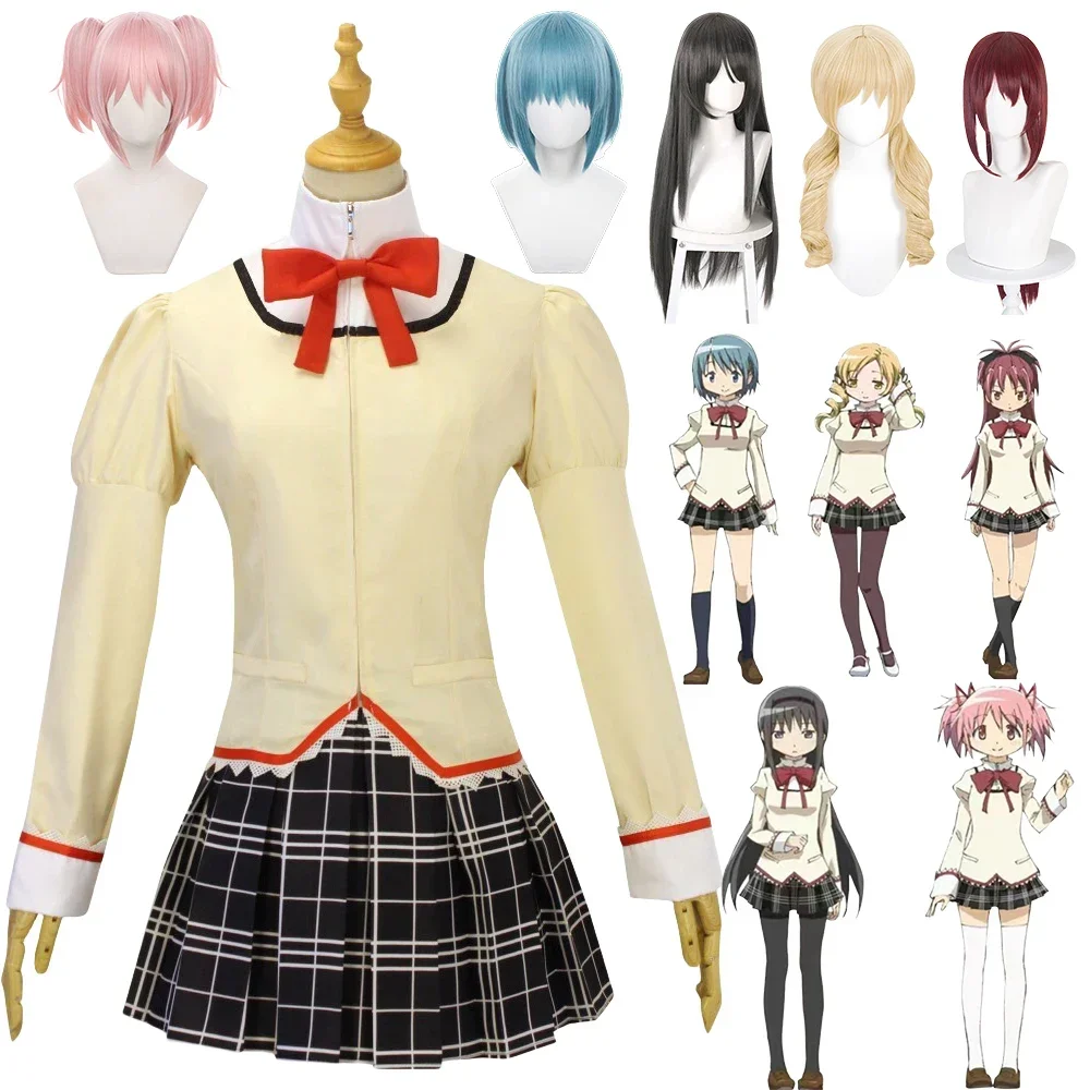 Kaname Madoka Akemi Homura Cosplay Costume Wig Anime Puella Magi Madoka Magica School Uniform Halloween Costumes for Women Girls