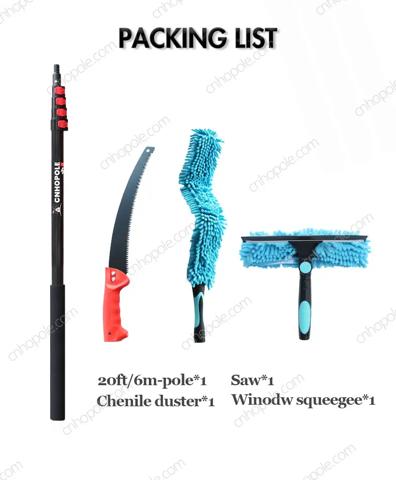 20ft House Living Kit Extension pole Trim Saw High Branch Cutting Pruning Squeegee Scrubber Duster High Reach Tool