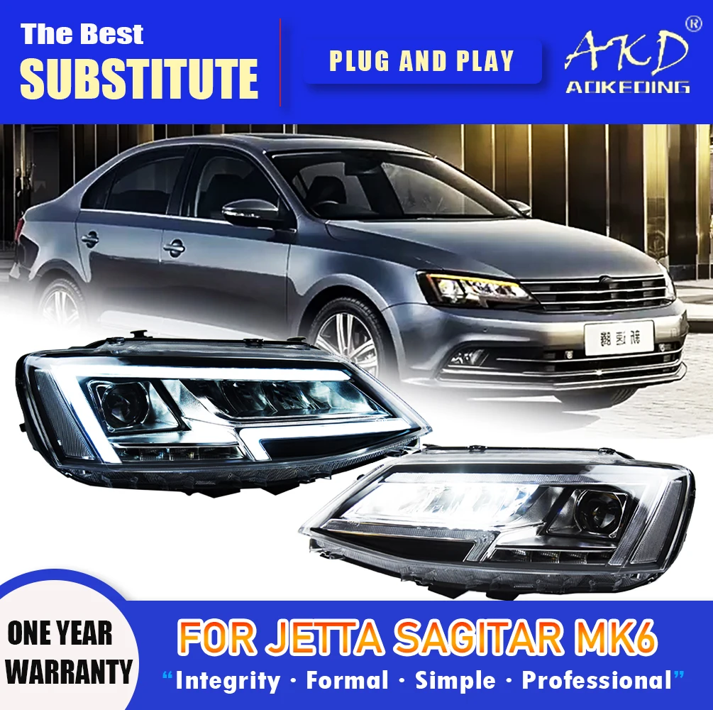 

AKD Head Lamp for VW Jetta Sagitar MK6 LED Headlight 2011-2018 Headlights MK6 DRL Turn Signal High Beam Angel Eye Projector