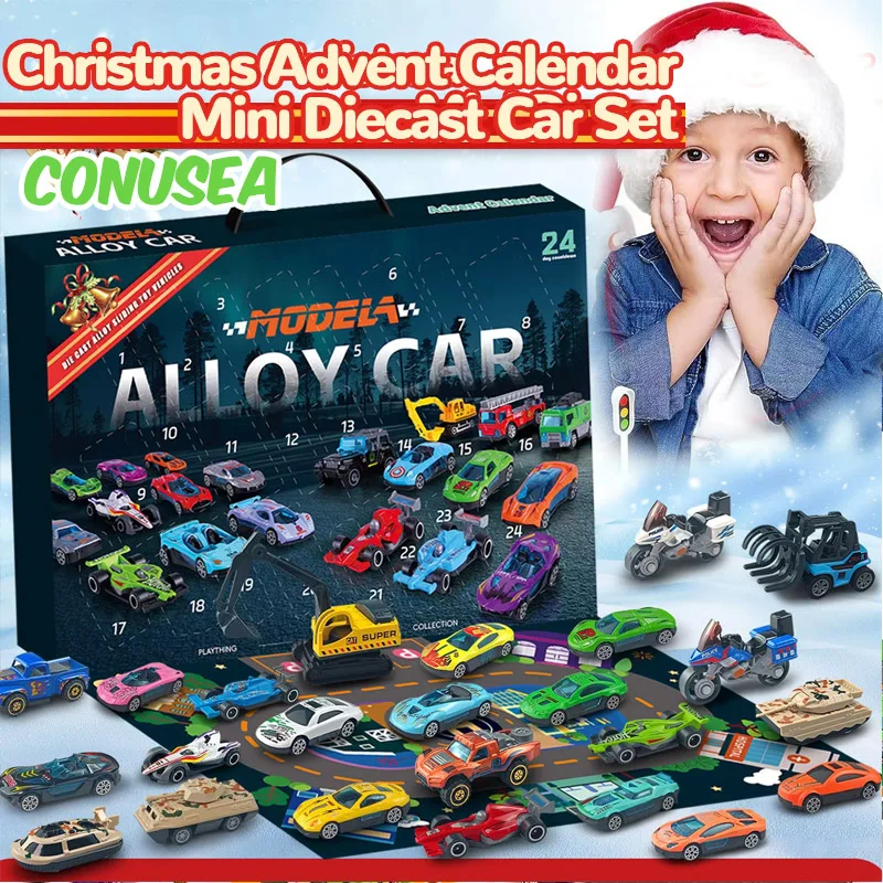 Weihnachtsgeschenke, Adventskalender, Legierungsmodell, Druckguss-Auto-Set, 24-Tage-Countdown-Kalender, Trägheit, Schiebetutos, Spielzeug für Jungen und Mädchen