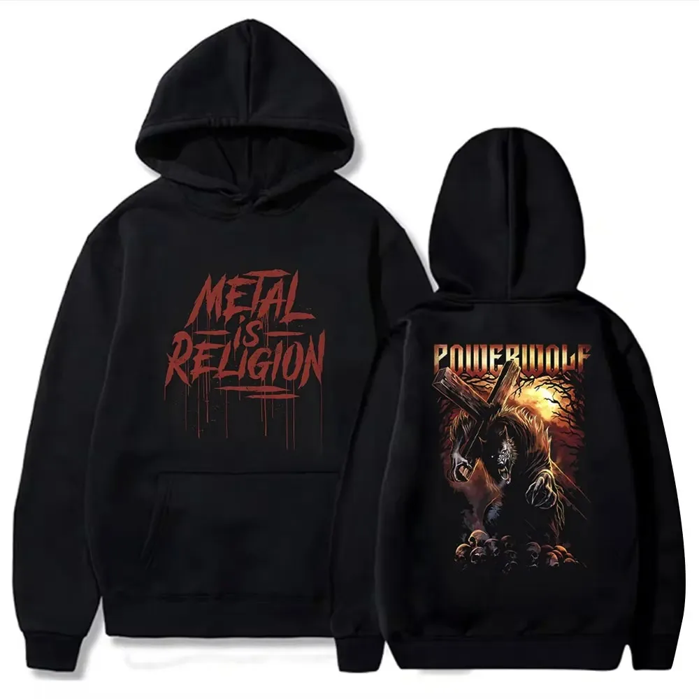 Rock band powerwolf masculino feminino hoodies via dolorosa preto por pullovers de grandes dimensões gráfico streetwear vintage camisolas unisex