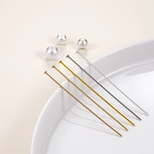 50Pcs 18K Gold Plated Flat Head Pins 16-50mm Brass Metal For DIY Jewelry Making Eye Head Pins Supplies