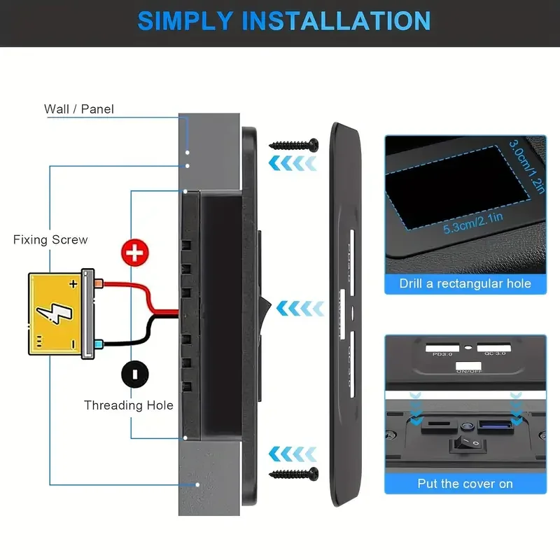 듀얼 USB 충전기 콘센트 패널 벽 마운트 전원 어댑터, QC3.0 PD 자동차 고속 충전 소켓, 12 V, 24V 트럭 캠핑 캐러밴용