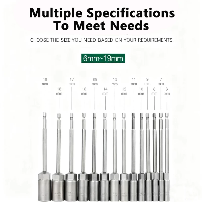 1Pcs 6mm ～ 19mm Deep Air Screwdriver Socket Head Hexagonal Nut Driver Electric Wrench Screwdriver Head Adapter Socket Kit 150mm