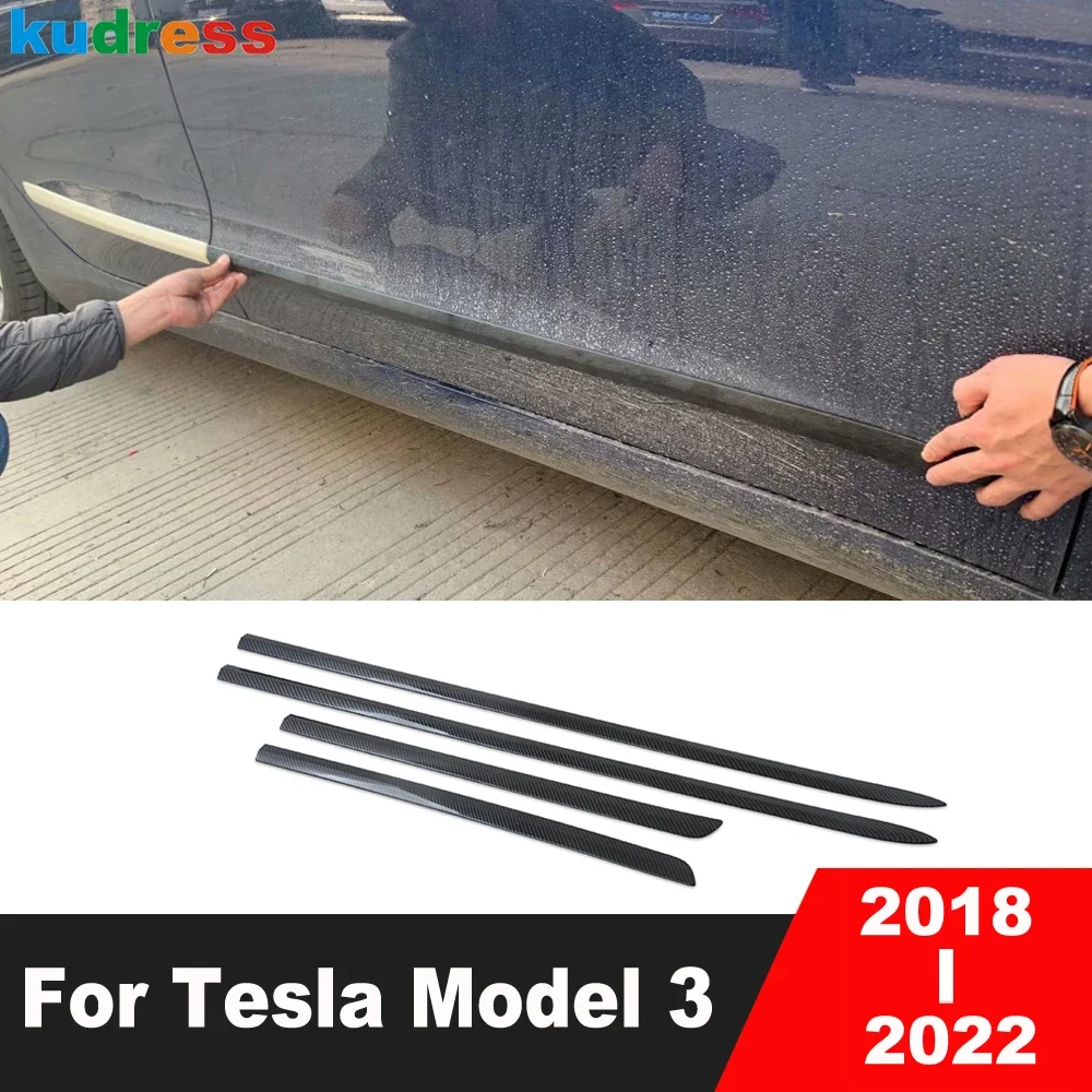 Side Door Body Trim For Tesla Model 3 2018 2019 2020 2021 2022 Carbon Fiber Car Door Panel Streamer Molding Strip Accessories