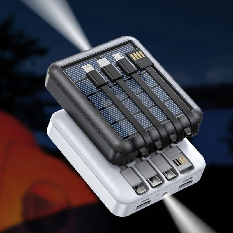 JayoWade Mini Solar Power Bank 20000mAh Built in 4 Cable Portable Solar Charger Powerbank Battery Pack Power Bank with LED Light view 4