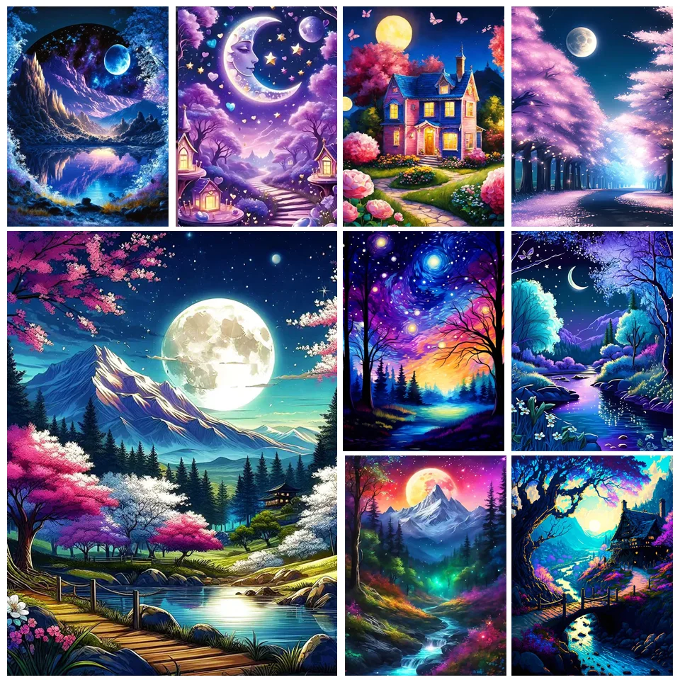 5D DIY diamond cross stitch Dream Forest Night View Full square & Round diamond Mosaic embroidery home decoration