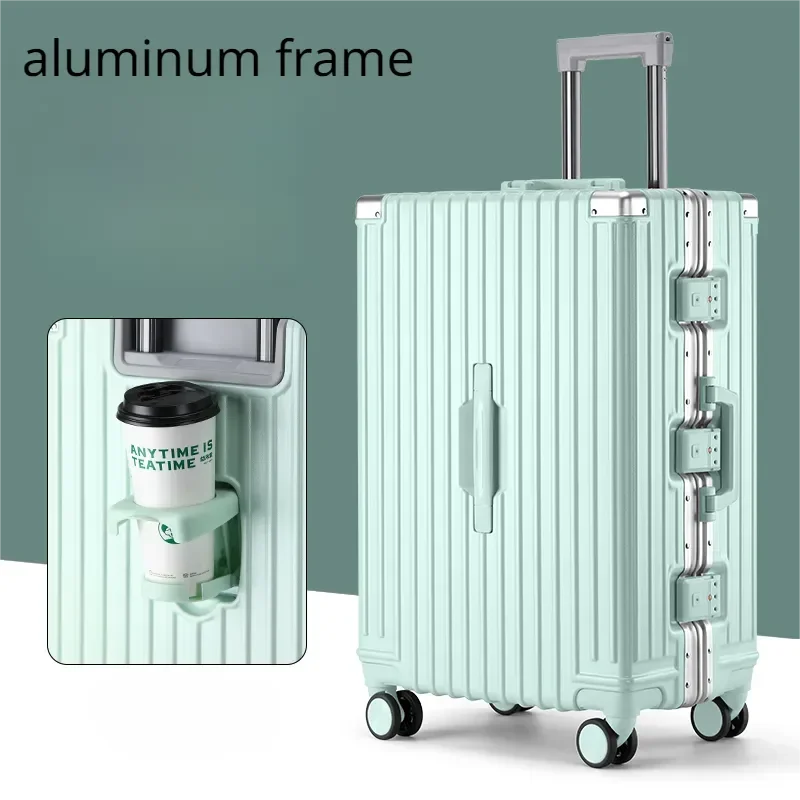 Aluminum Frame Luggage Fashion Travel Suitcase on Mute Wheels Password Business USB Rolling Case Multifunction Carry-Ons Cabin