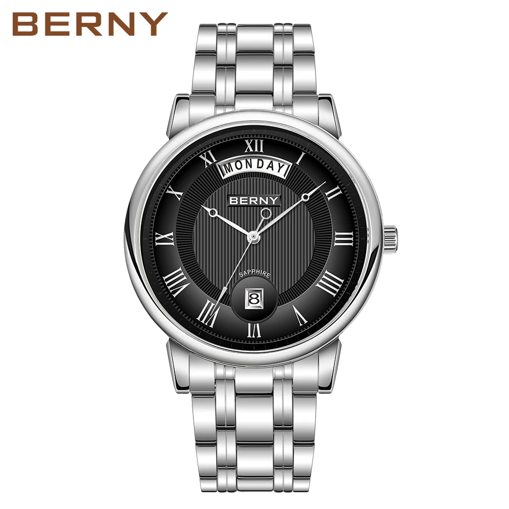 BERNY Men Quartz Watch Miyota VJ55 Top Quality Luxury Brand Day Top Stainless Steel Wristwatch Sapphire Waterproof Watch for Men image 3