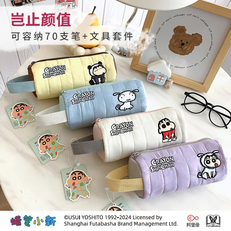 Japanese Style Simple Shin-chan Kawaii Pencil Case Cute Cartoon Down Pencil Bags High-capacity Handheld Stationery Pouch