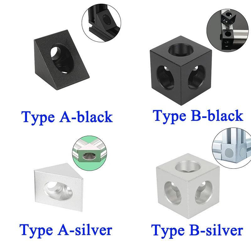4pcs Aluminum Extrusion Profile 2020 Block Cube Angle Corner Connector Wheel Regulator Corner Three Way Connector 90 Degree