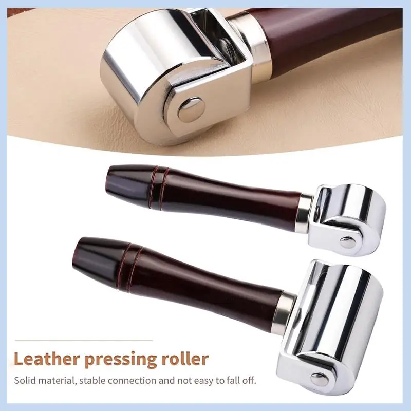 

AS63-26Mm+60Mm Leather Press Edge Roller, Wooden Handle Leather Rolling Craft Roller Seam Roller For Leather