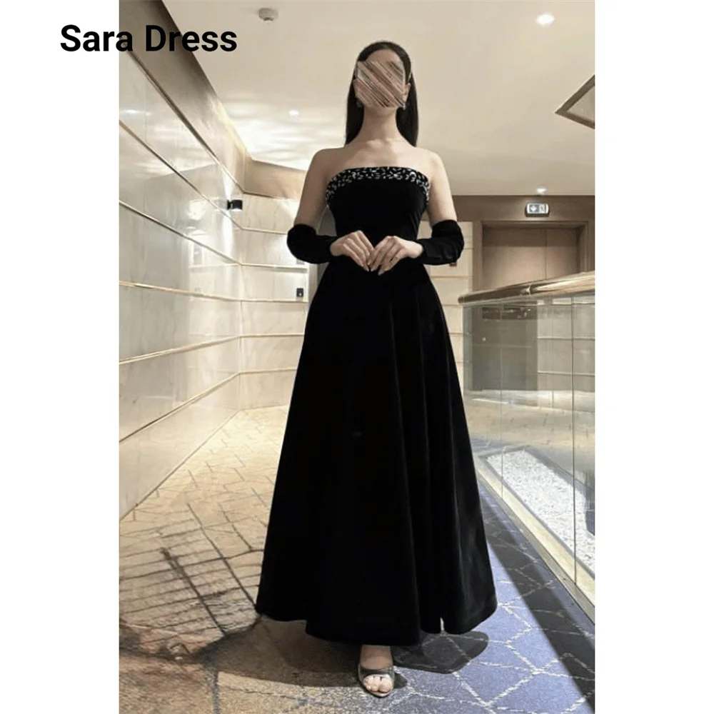 

Sara Custom Black Rhinestone Tube Top A Line Evening Dresses 2026 Luxury Woman Elegant Evening Dress for Event Women's Ball Gown