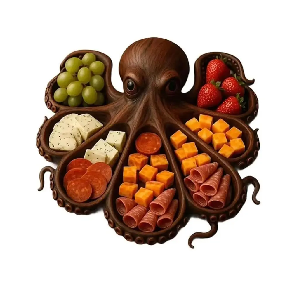 

Wooden Octopus Serving Tray Unique Tray Decoration Octopus Food Platter Novelty Partition Octopus Charcuterie Boards Meats