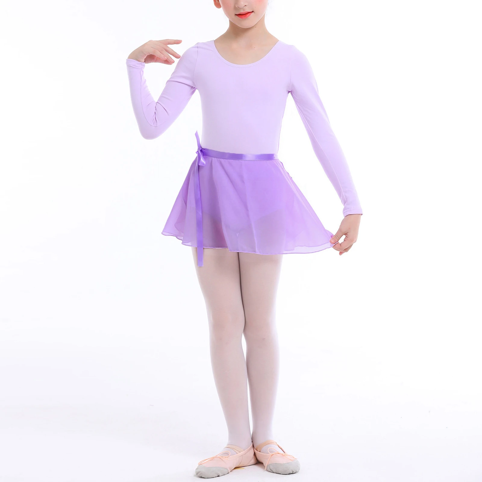 Kids Girls Ballet Gymnastic Leotard Tutu Dress Ballerina Stage Show Dancewear Dance Class Costume Bodysuit with Chiffon Skirt