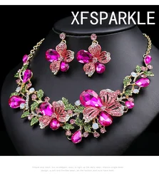 New Multicolored flower necklace set gorgeous bride necklace painted oil jewel clavicle chain