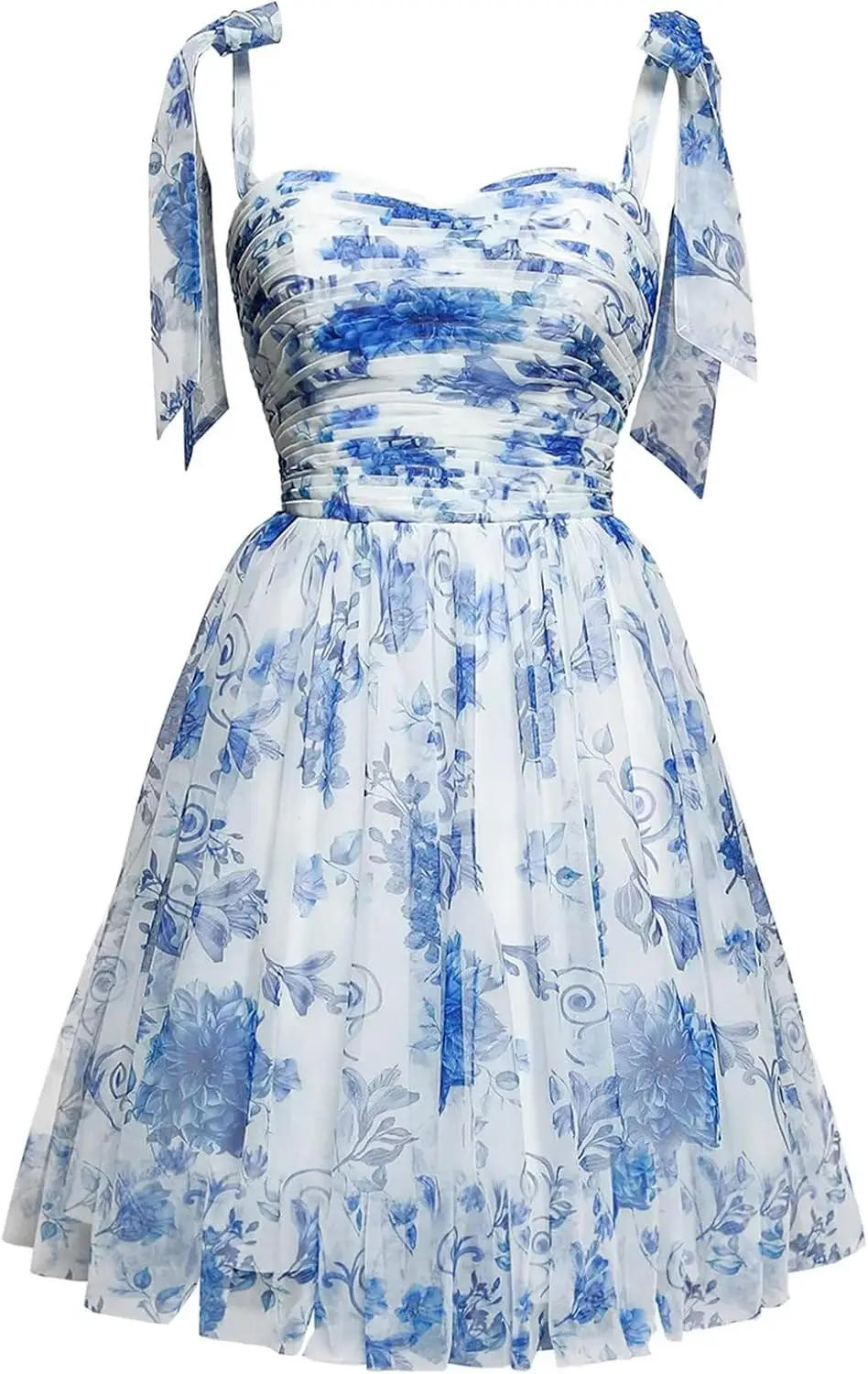 

Basgute Floral Print Tulle Short Homecoming Dresses for Teens 2026 Spaghetti Straps Formal Prom Party Gown Mini Graduation Dress