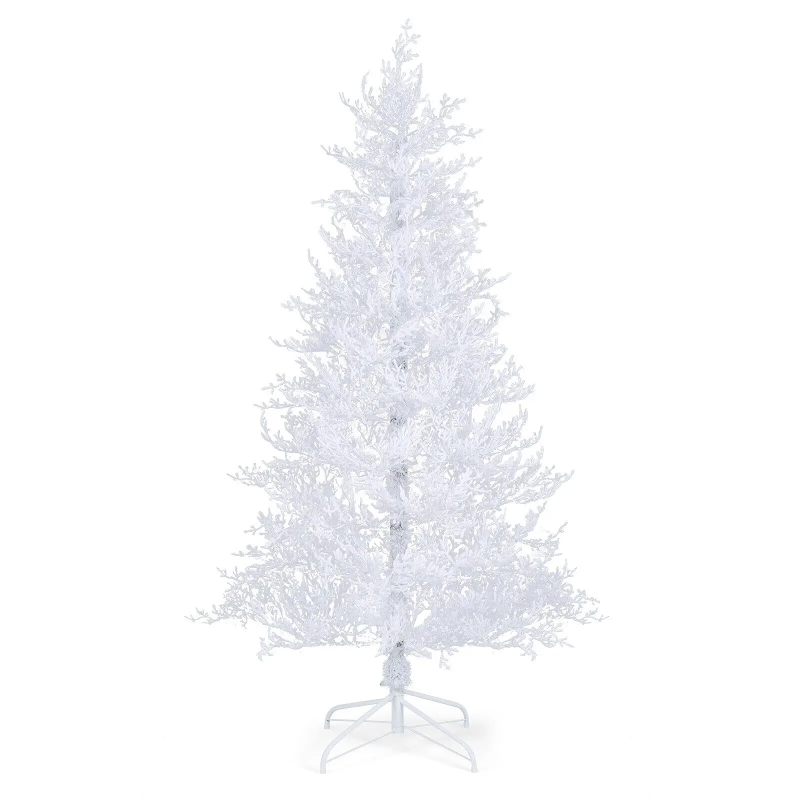 DORTALA 6FT Pre-Lit Artificial Christmas Tree White Flocked Xmas Tree 300 LED 11 Modes