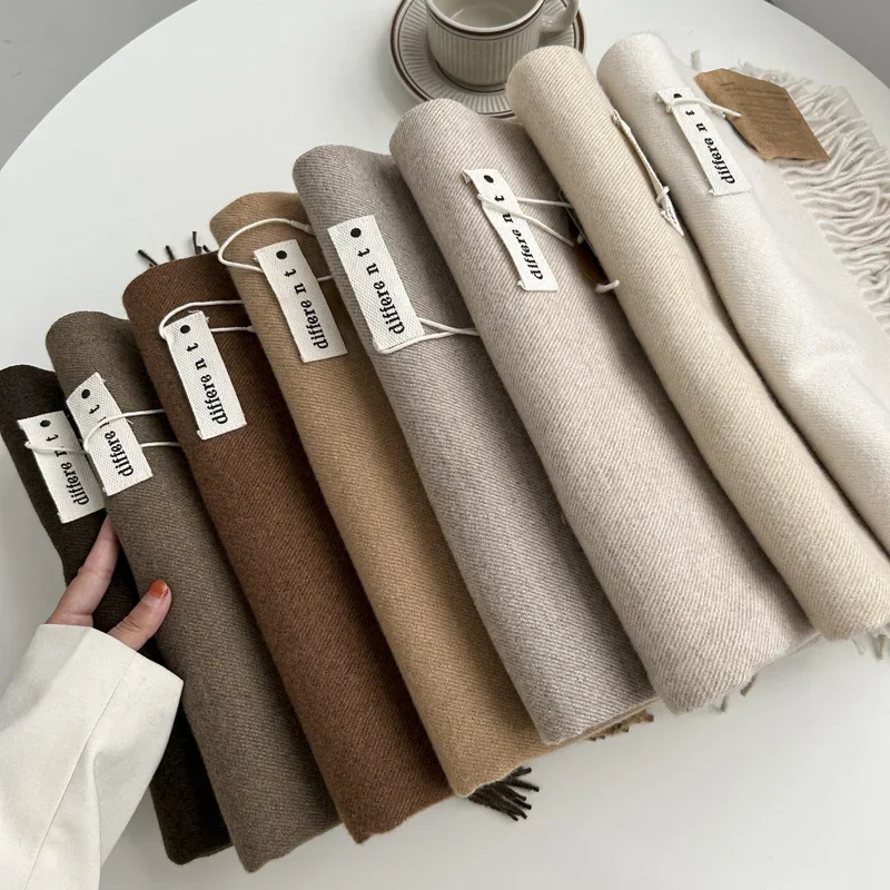 

New 300g solid color imitation cashmere scarf with winter high-end feel, popular and versatile cashmere feel, tassel shawl