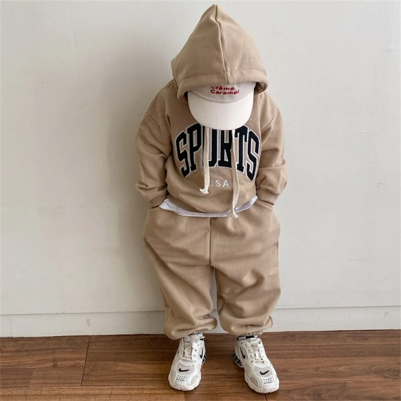 Autumn New Children Clothing Set Fashion Boy\'s Two Piece Clothes Letters Hooded Sweater+ Pant Girl Leisure Suits