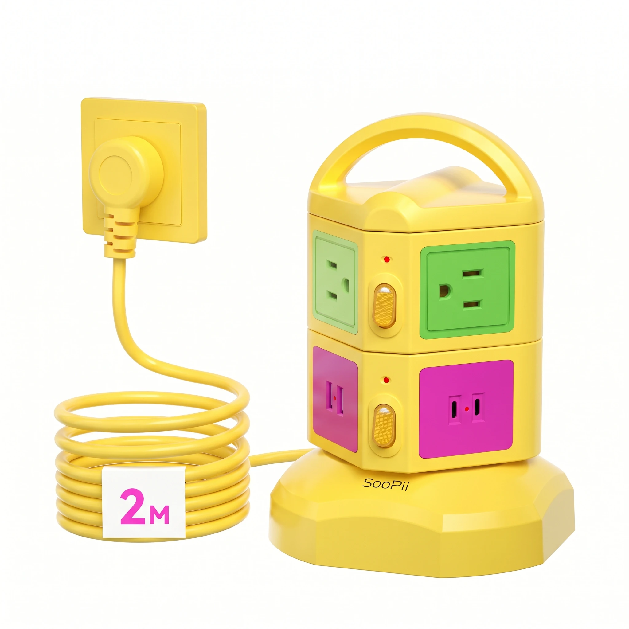 10-in-1 Power Station, Surge Protected Flat Plug Power Board with 2M Extension Cord, 6 Outlet Extender & 4 Port USB Charging Hub