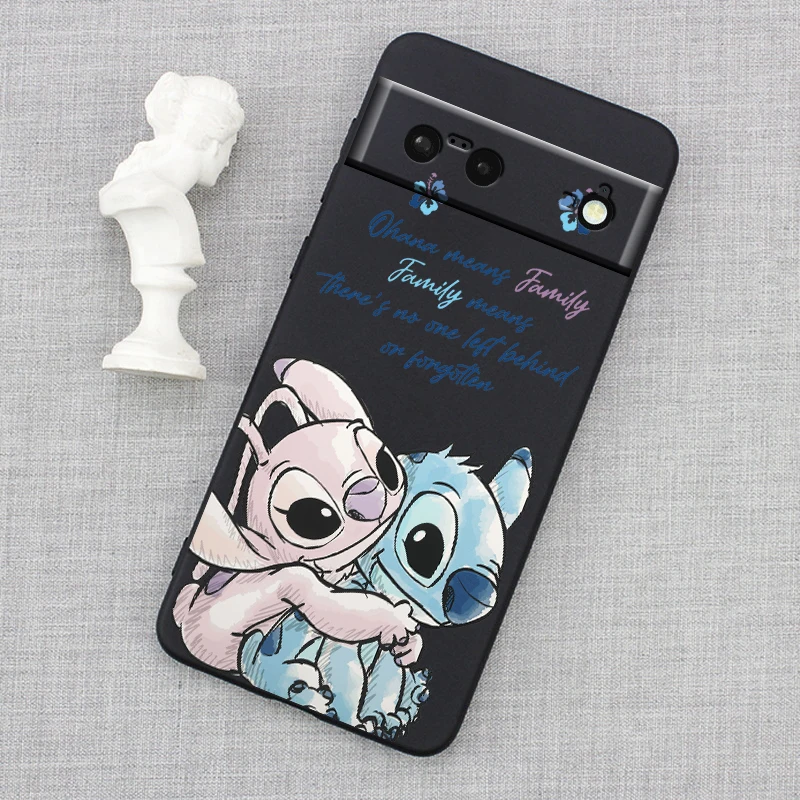 Anime Disney Lilo & Stitch para Google Pixel 8 7A 7 6A 6 5A 5 4 4A XL 5G funda de teléfono TPU de silicona negra a prueba de golpes