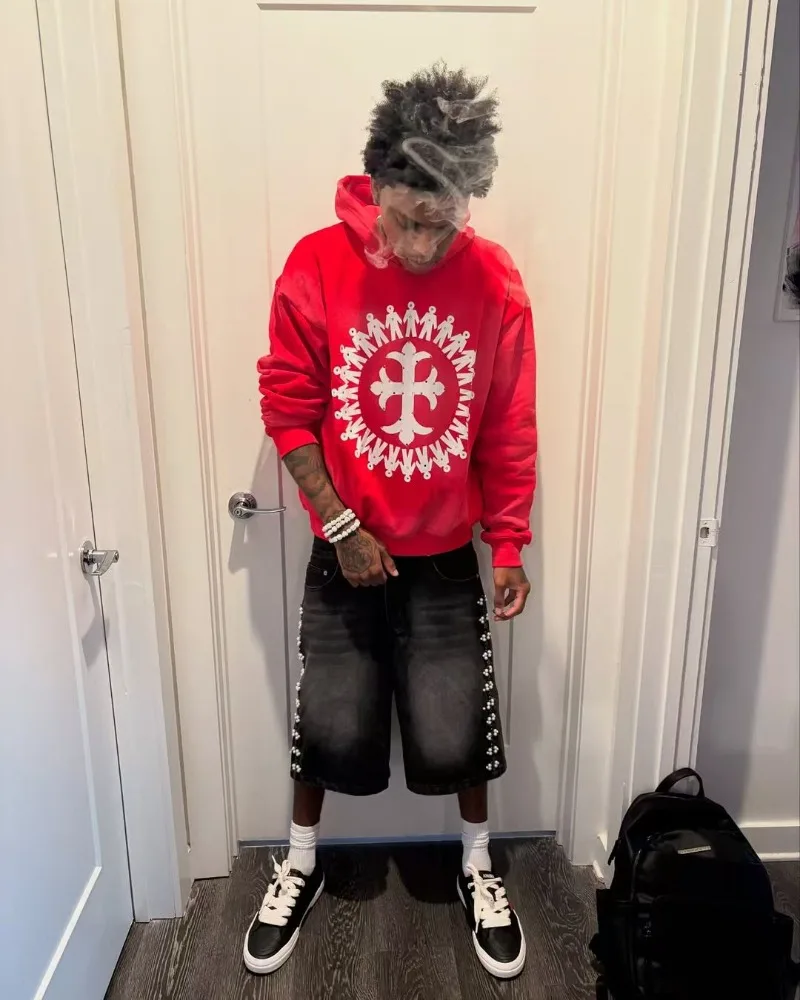 

Уличная одежда, готические модные мужские пуловеры в стиле Харадзюку, американский тренд, новая красная толстовка с принтом, повседневная свободная толстовка в стиле хип-хоп, панк