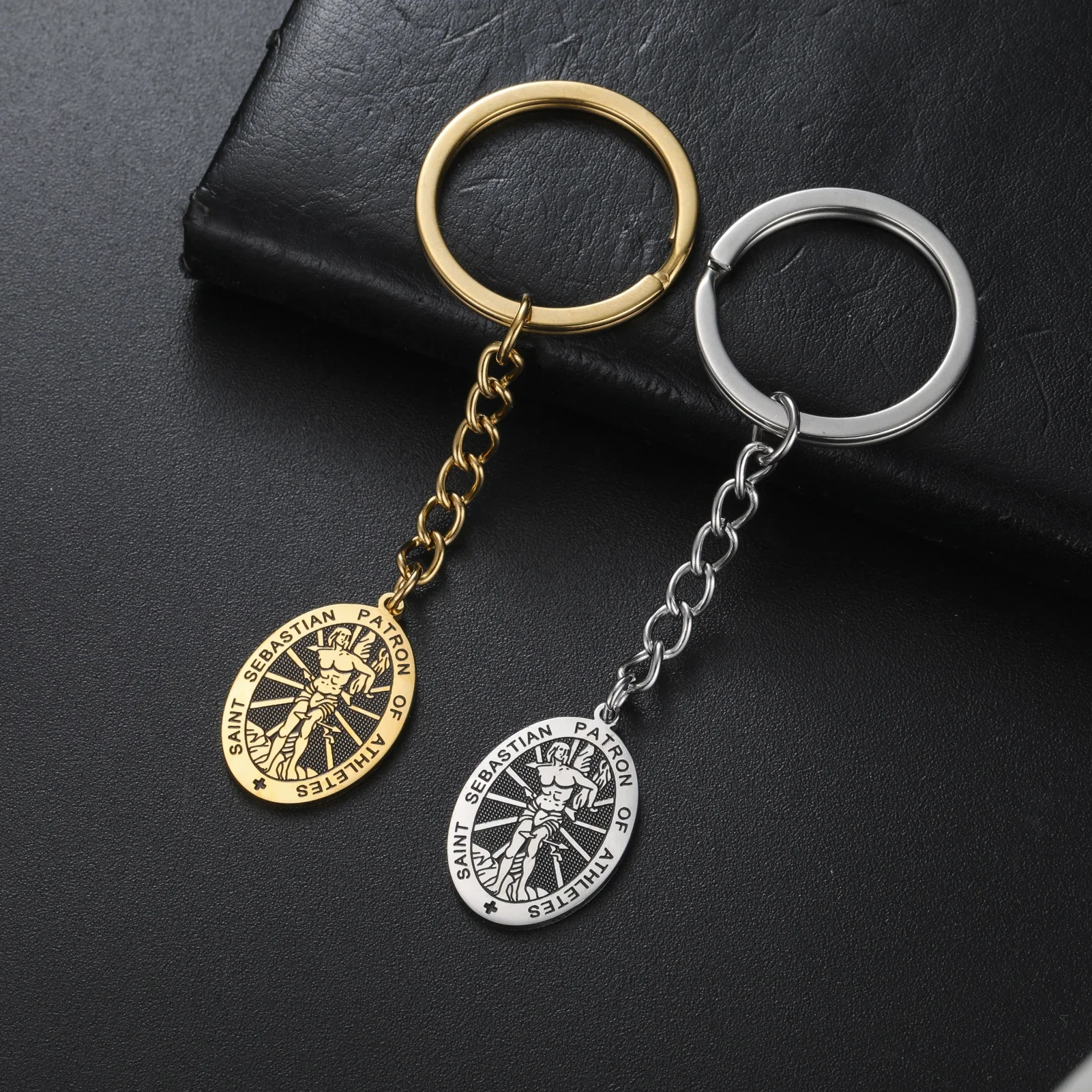 Saint Sebastian Keychain Patron Saint of Athletes Medal Pendant Religious Gift for Men