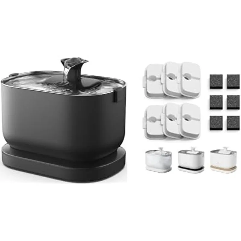 

Bundle of Cat Water Fountain, Cordless Pet Water Fountain Battery Operated+6 Packs Replacement Filters for Dockstream C