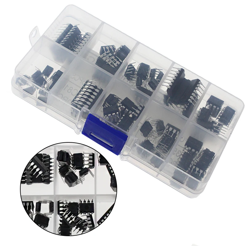 10 أنواع 85 قطعة من المواصفات IC NE555 LM324 PC817 مجموعة شرائح الدوائر المتكاملة DIP الإدراج المباشر